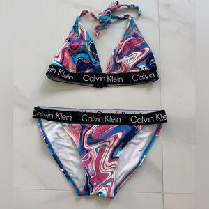 Calvin Klein Swirl Pattern Bikini in Pink and Blue
